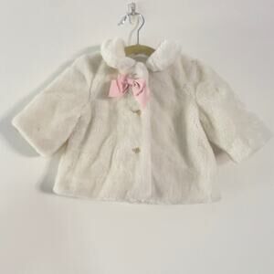 Janie & Jack Fuzzy Soft White Formal Girl's Overcoat Size 0-6M